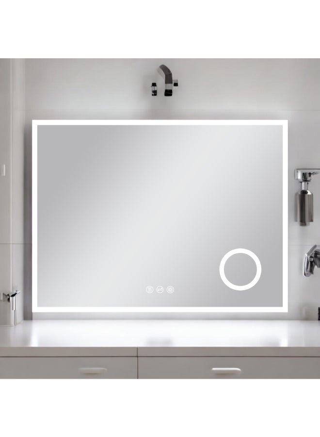 اكوا دروب مرآة حمام مستطيلة بإضاءة LED خالية من النحاس صديقة للبيئة مع عدسة مكبرة شفاف 80 × 60 سم DWSF8060SSTM - Image 2